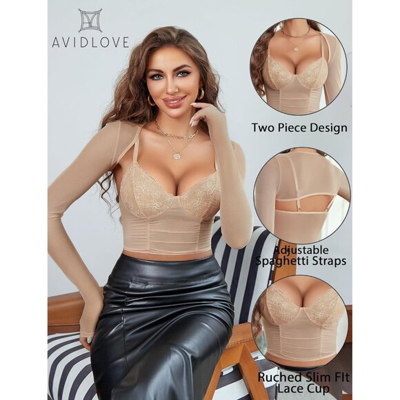 Mesh Crop Top and Shrug Two-Piece Set Sexy Sheer Long Sleeve Outfits - Picture 2 of 8